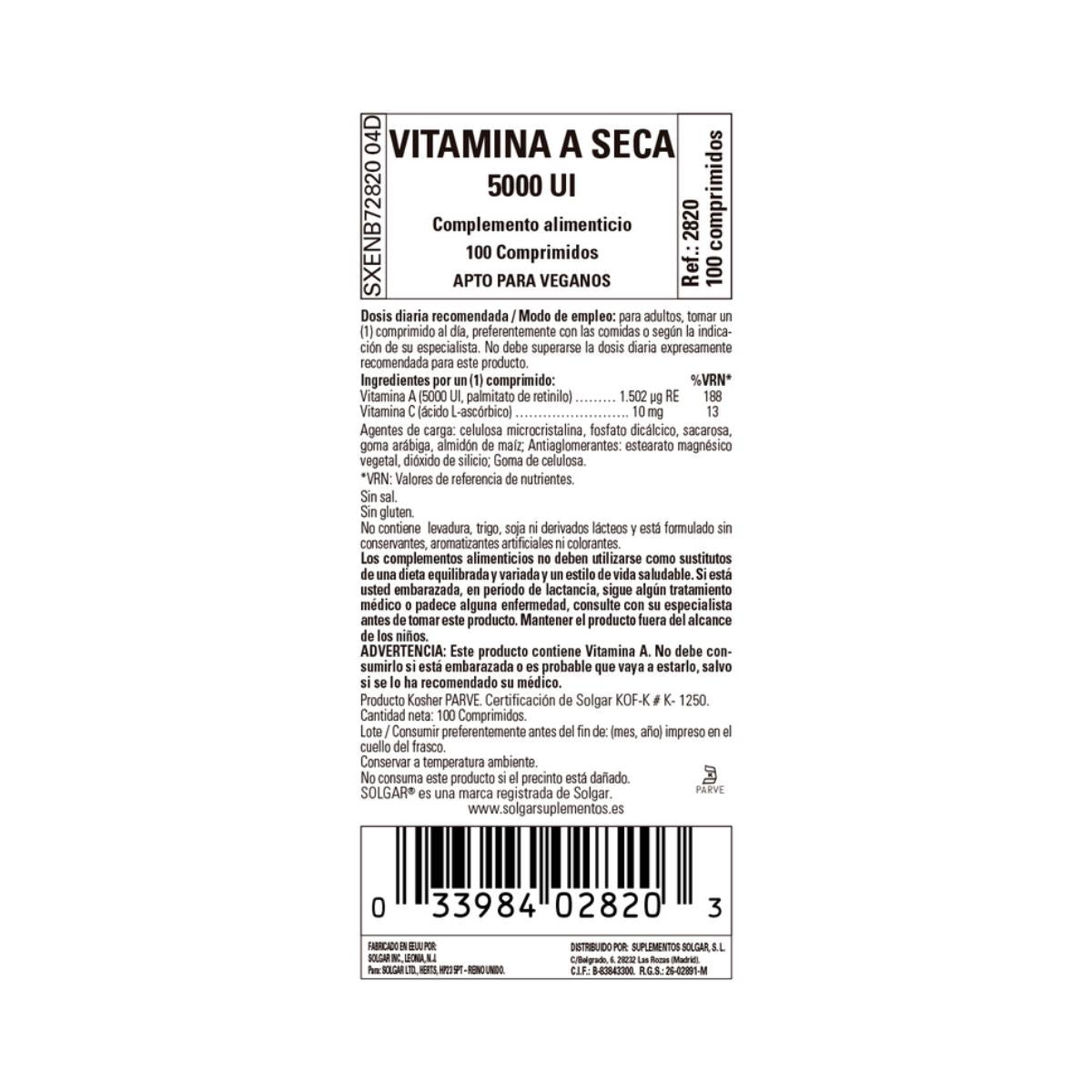 Vitamin A Trocken 5000 IE Palmitat, 100 Tabletten (5000 IE)
