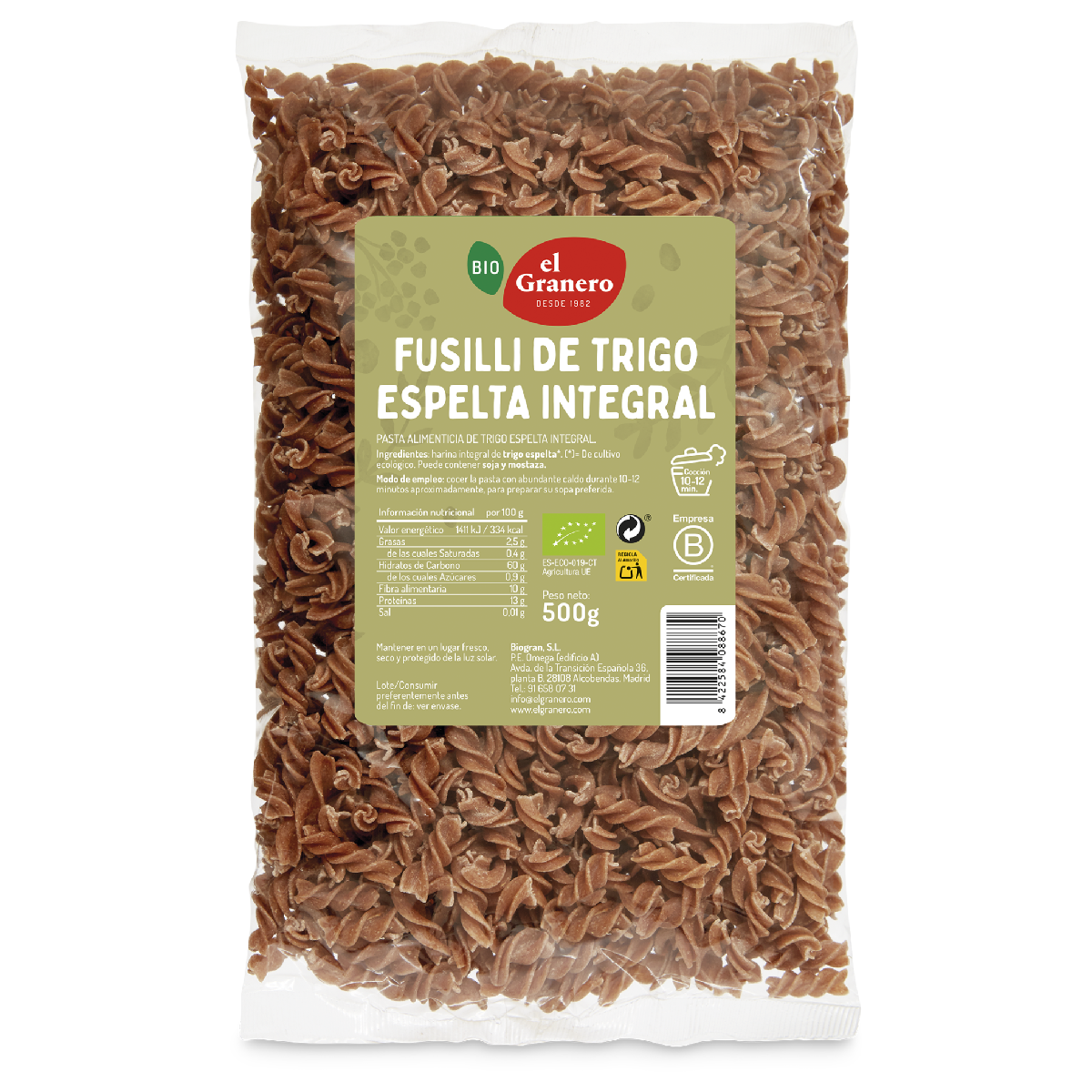 Fusilli pełnoziarniste Bio El Granero 500 g