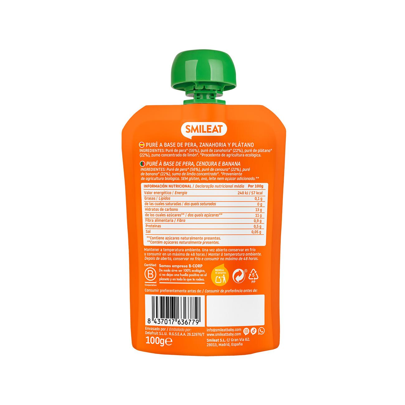 Smileat zakje met peer, banaan en wortel 100 g