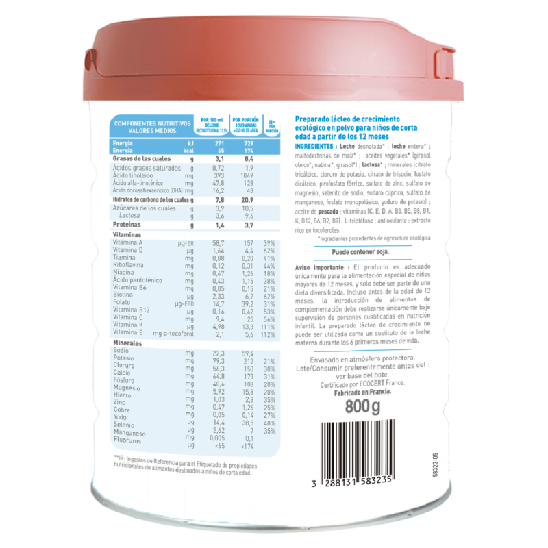 Lait infantile de croissance biologique Primea 3 (bébés de 12 mois à 3 ans) Babybio 800 g