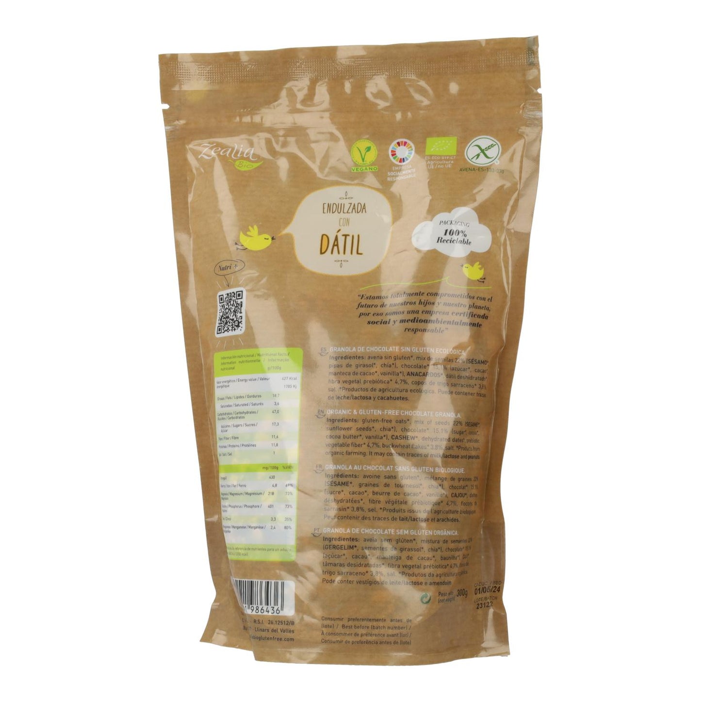 Granola au chocolat bio sans gluten Zealia 300 g
