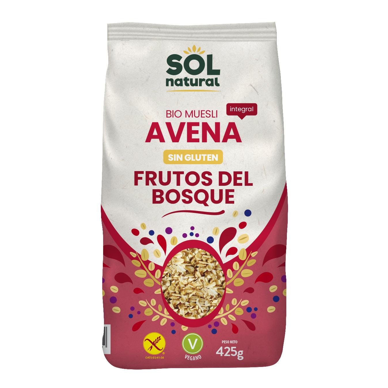 Muesli di avena senza glutine con frutti di bosco biologici Sol Natural 425 g