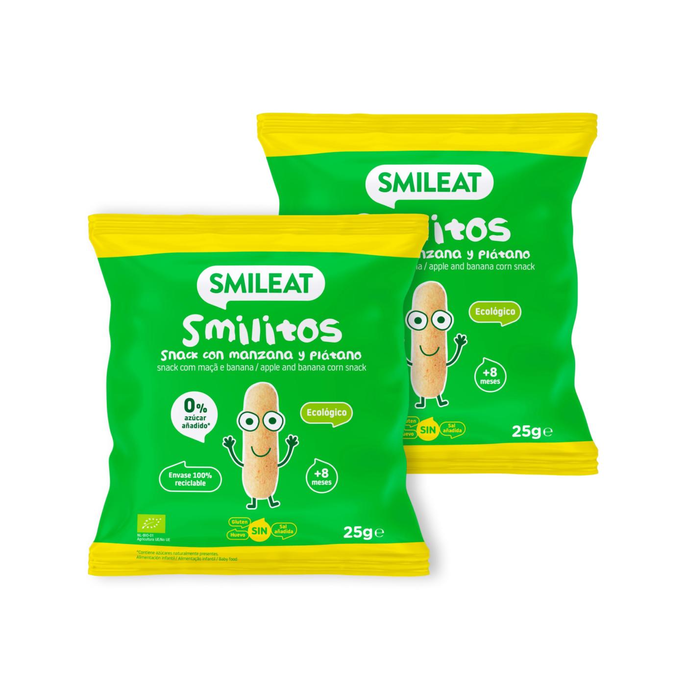 Pack 2x Smilitos, vermicelles à la pomme et à la banane 25 g, snack Smileat