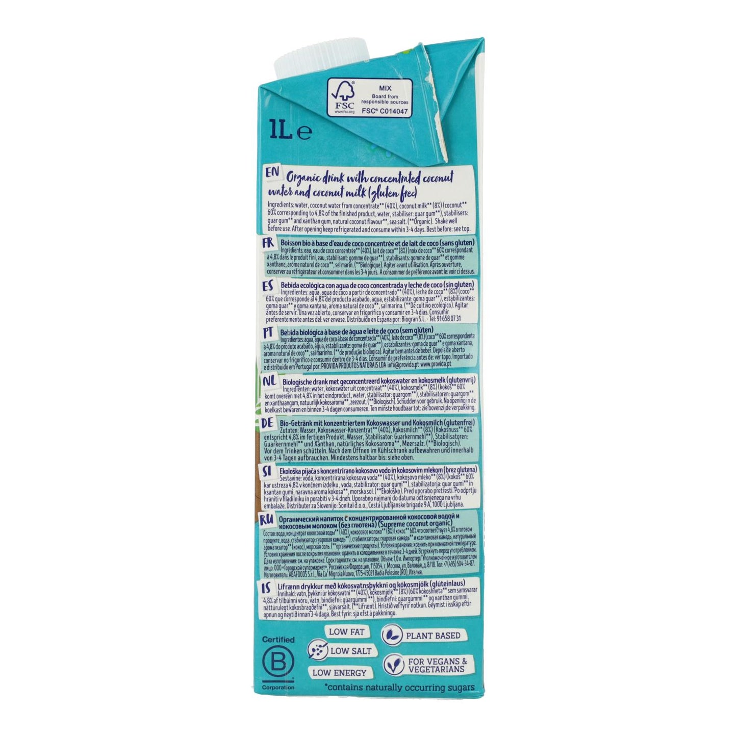 6er-Pack Bio-Kokosnussgetränk Supreme Bio Isola Bio 1 l
