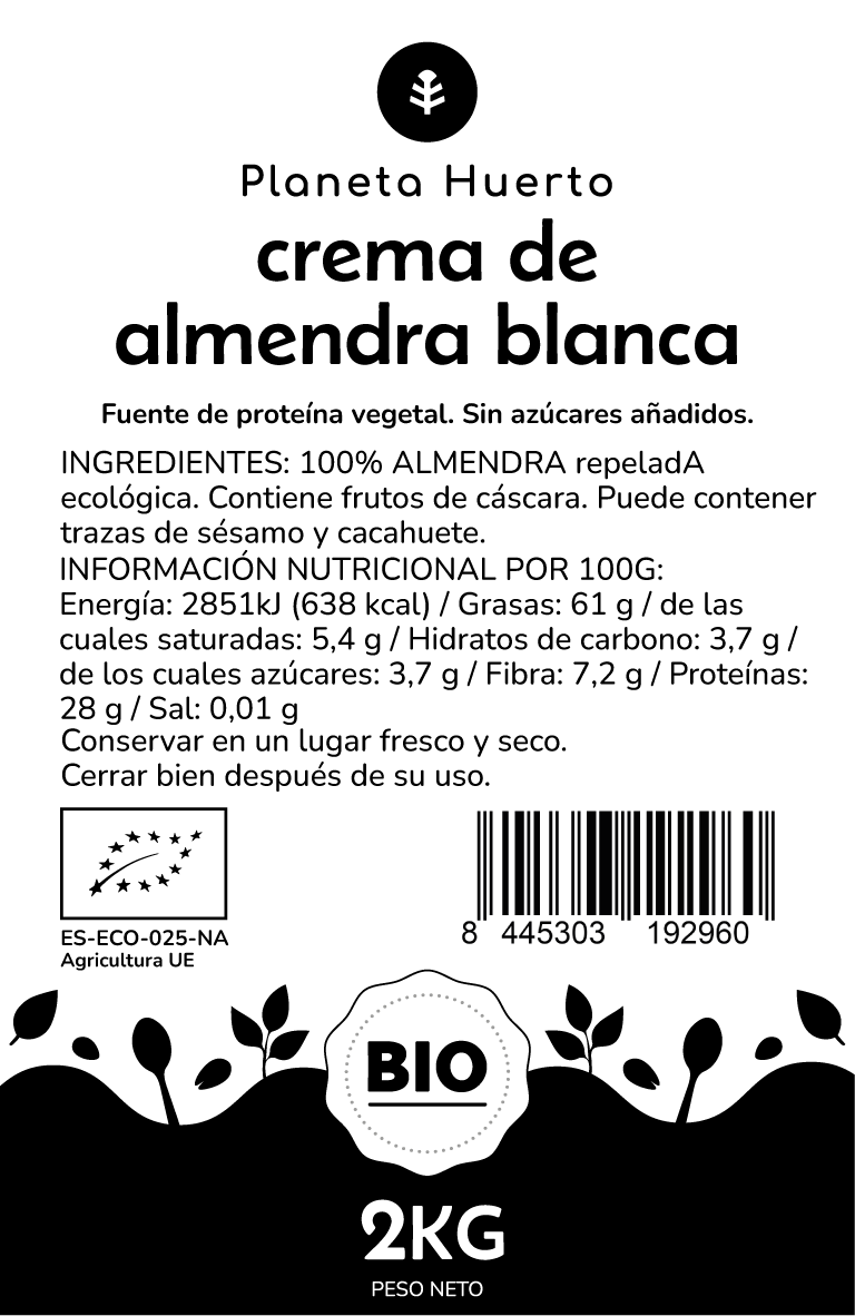 Witte amandelcrème ECO Planeta Huerto 2 kg