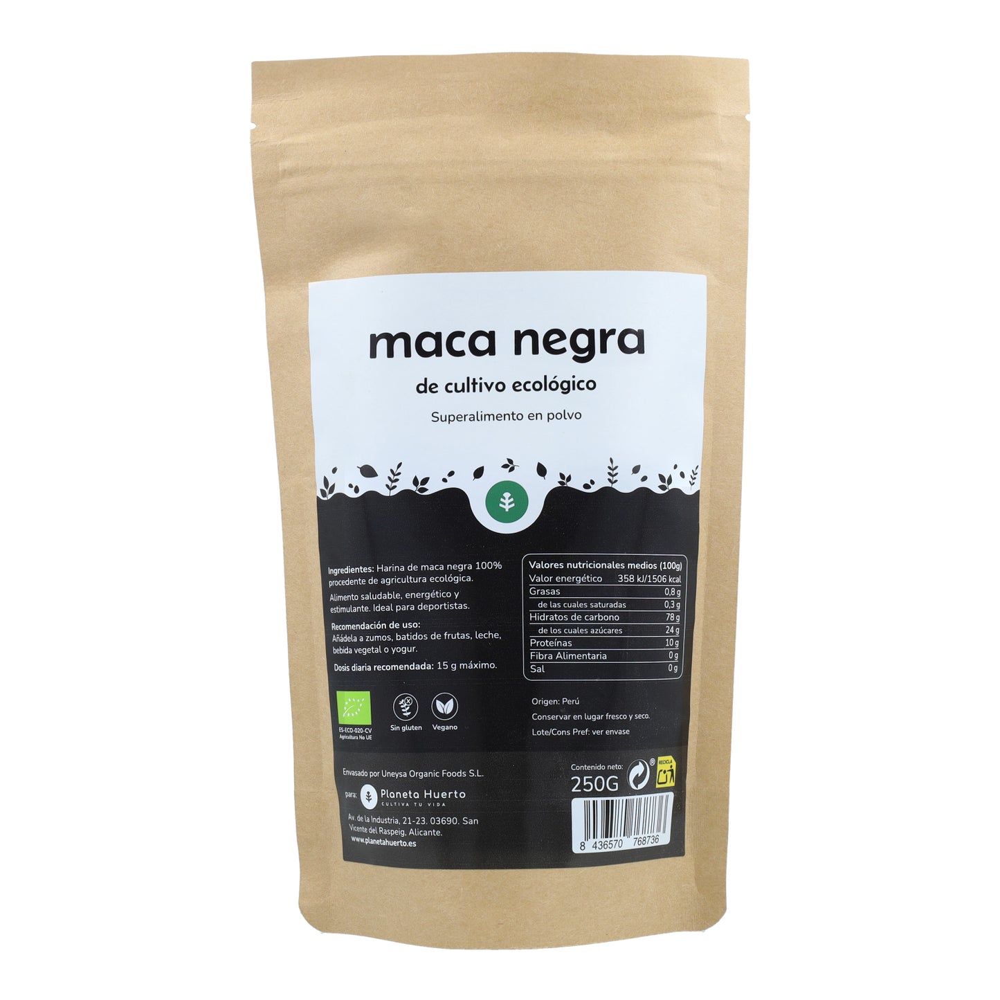Maca noire en poudre ECO Planeta Huerto 250 g