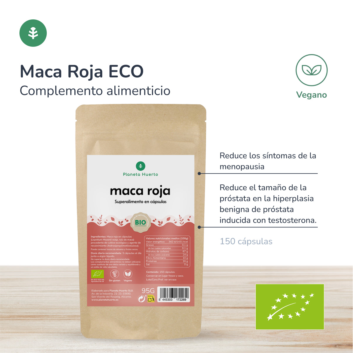 Organiczna czerwona Maca Organiczna czerwona Maca Planeta Huerto 150 kapsułek