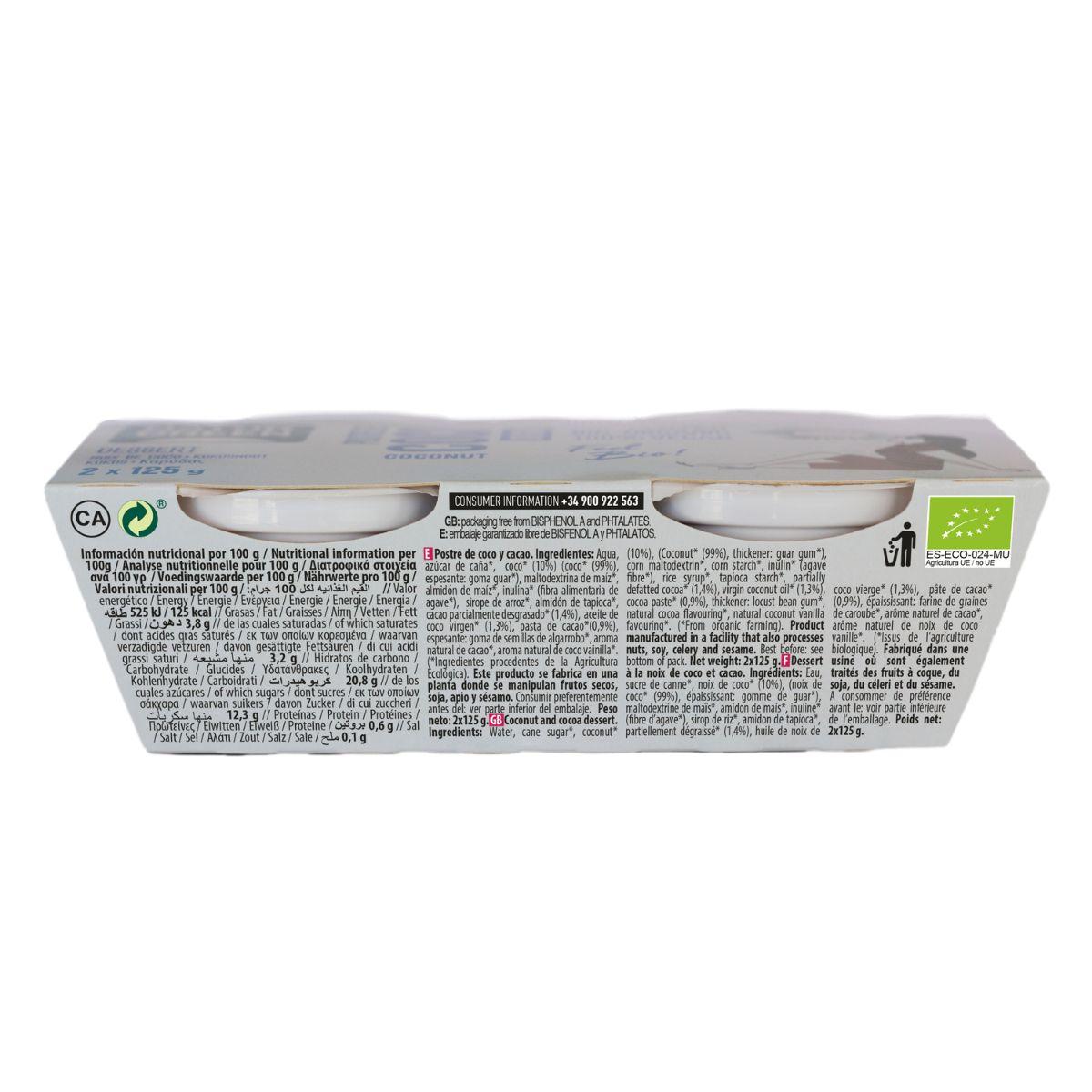 Dessert à la noix de coco et au cacao Naturgreen, 2 x 125 g