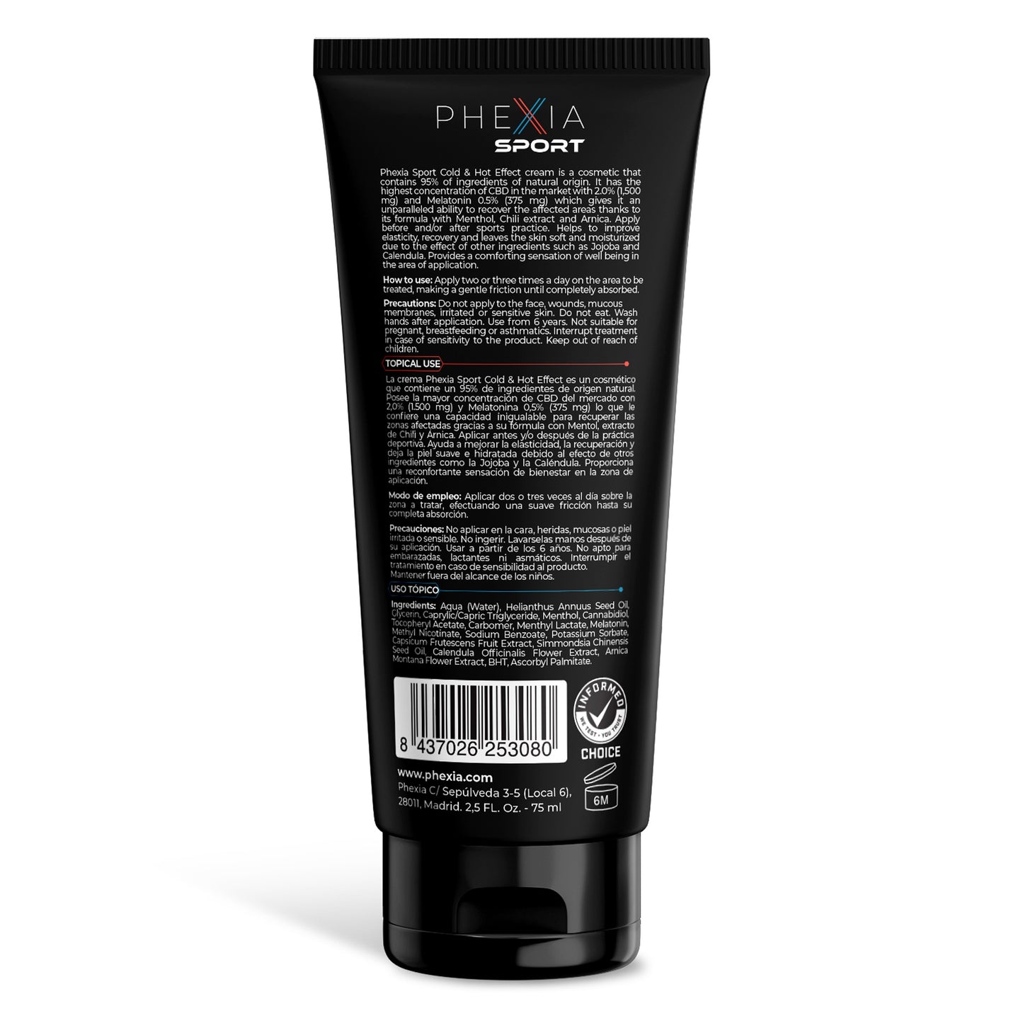 CBD i melatonina o działaniu chłodząco-rozgrzewającym Mayday, Phexia, 75 ml