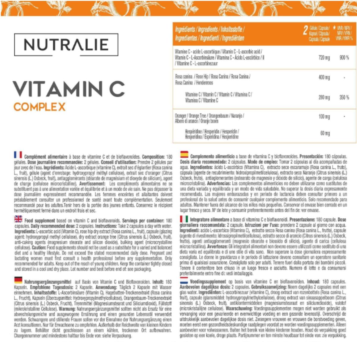 Nutralie Witamina C 1000 mg Rosa Canina + Witamina C Przeciwutleniacz 180 kapsułek