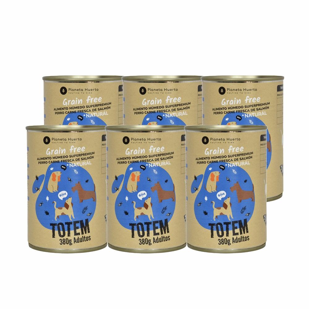 Confezione 6 x Cibo umido per cani Superpremium senza cereali Salmone 380 g Planeta Huerto