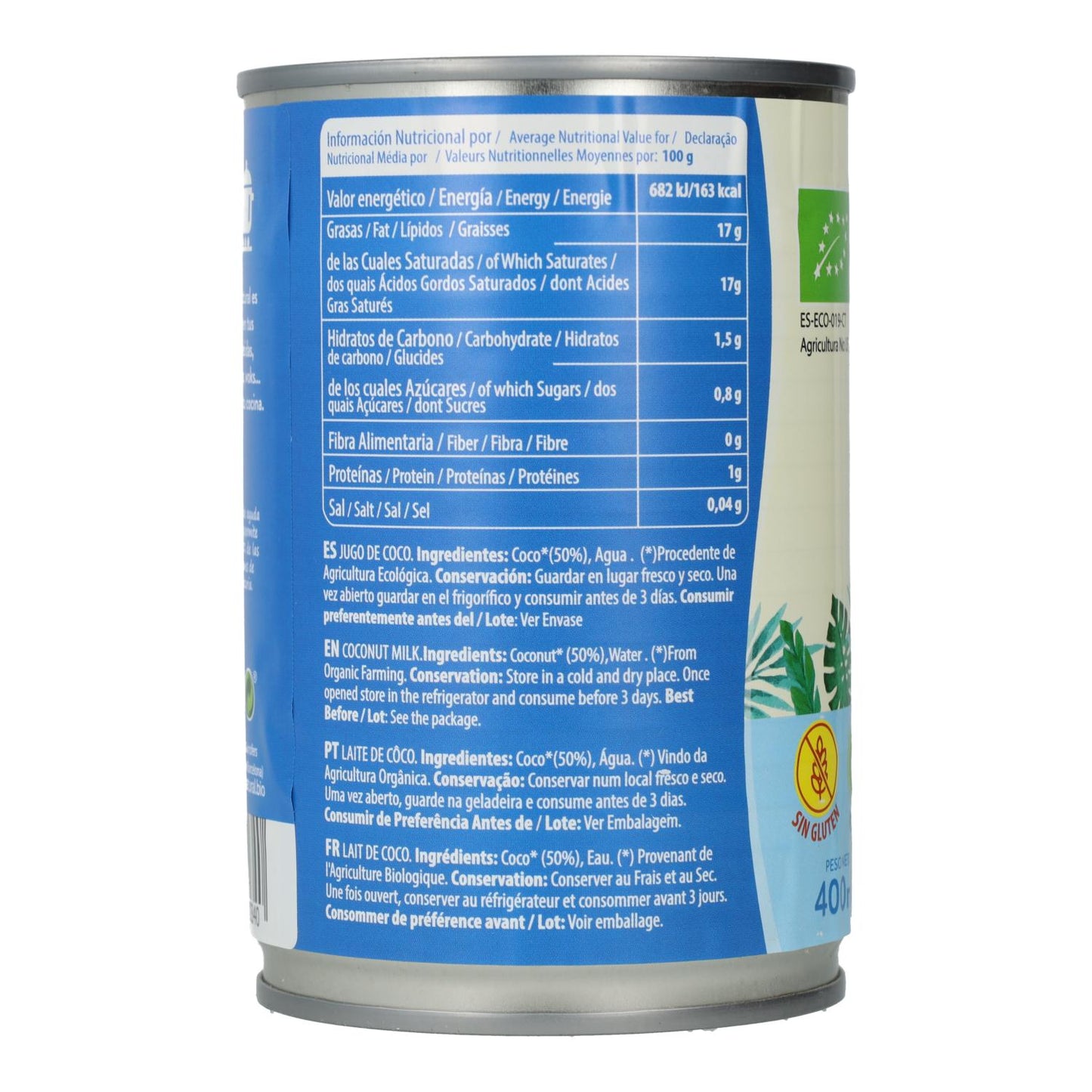 Biologische kokosmelk om mee te koken Sol Natural 400 ml
