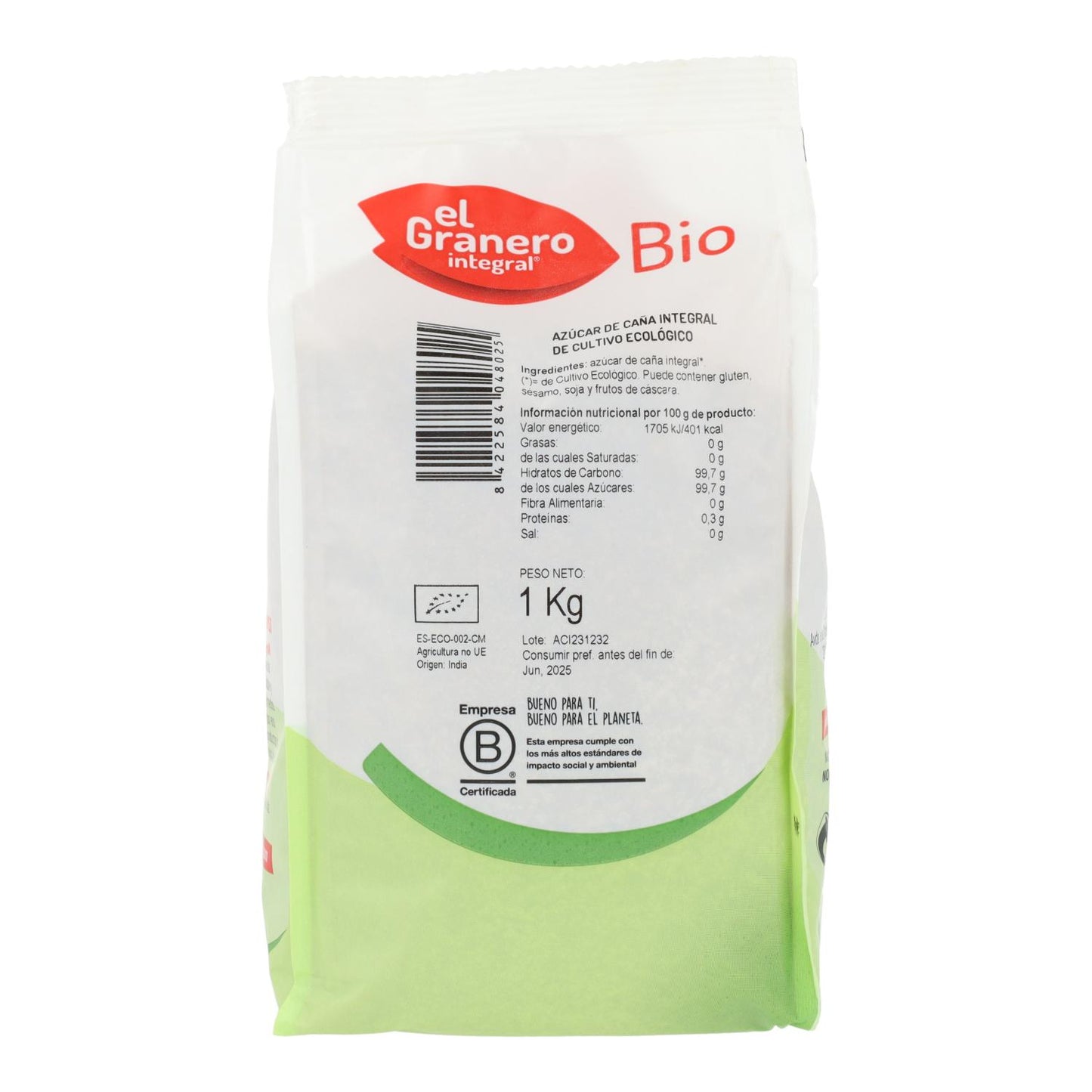 Cukier trzcinowy pełnoziarnisty Bio El Granero, 1 kg