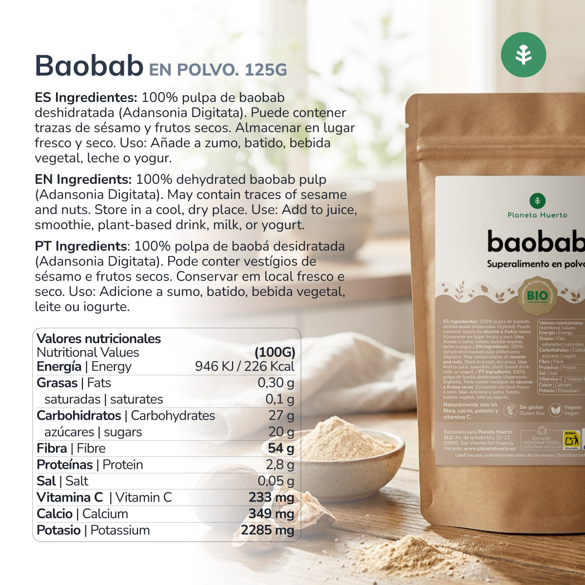 Baobab en polvo Eco Planeta Huerto 125 gr