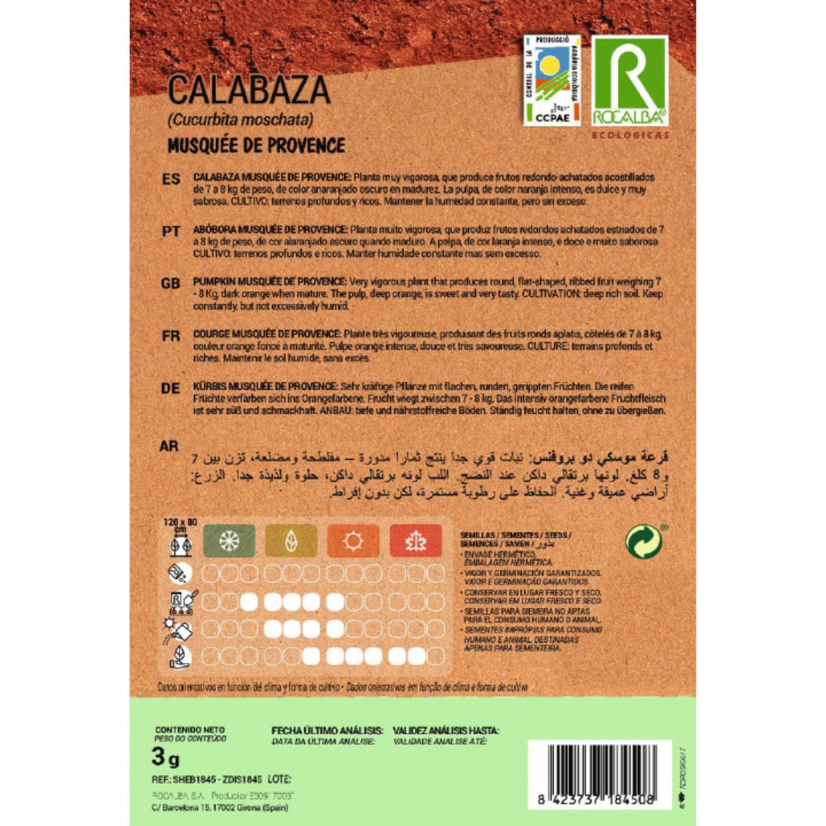Graines de courge musquée de Provence bio Rocalba