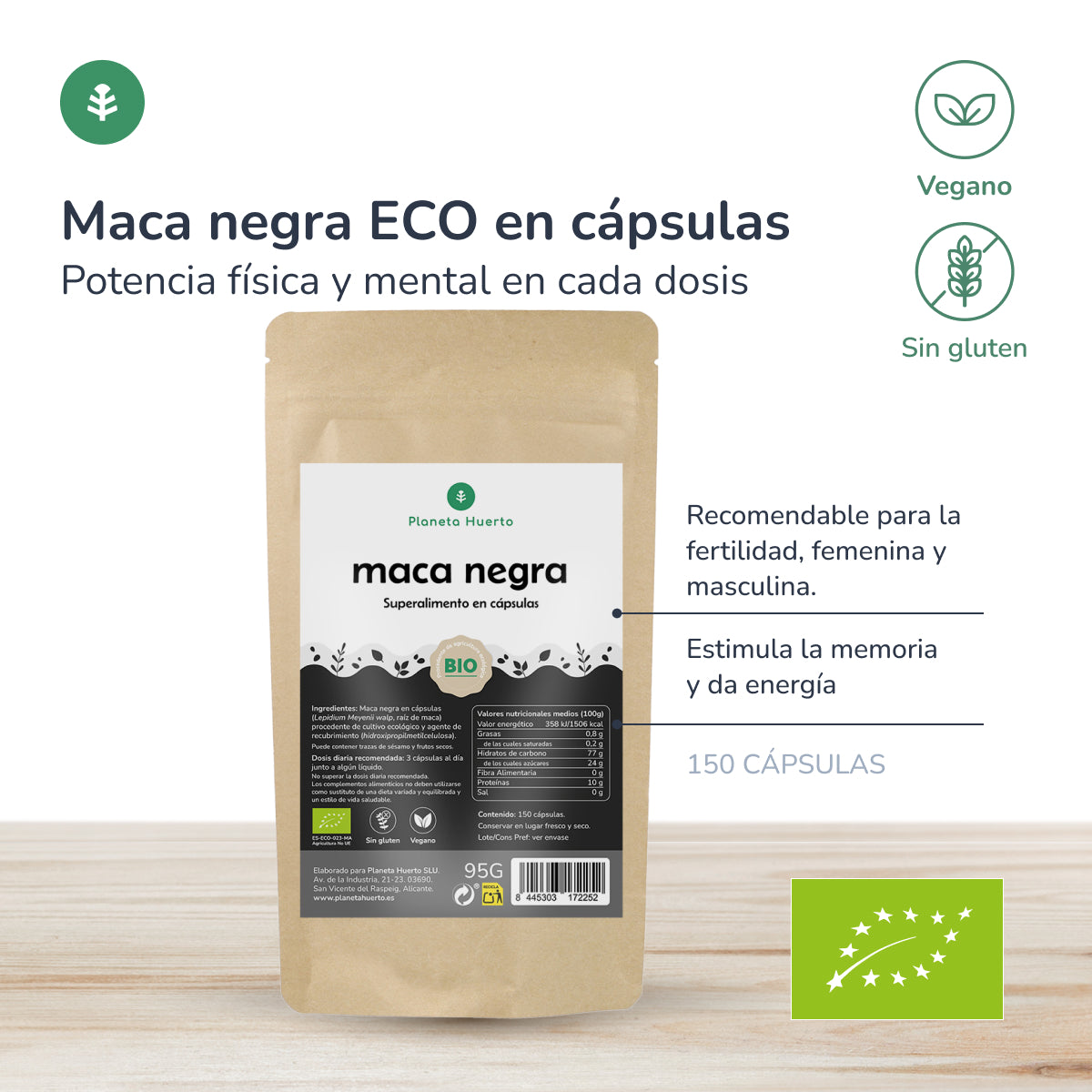 ORGANIC Zwarte Maca Planeta Huerto 150 capsules