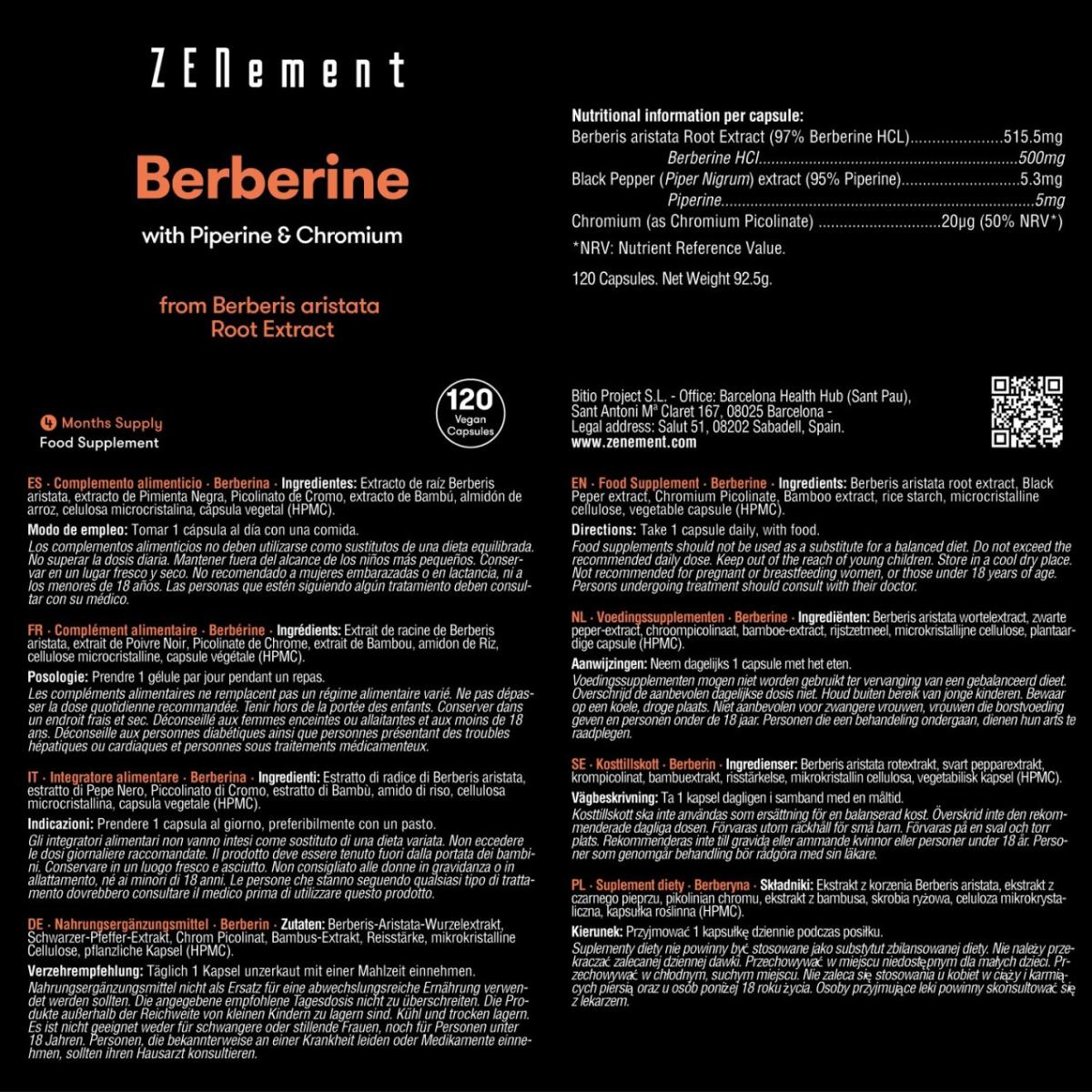 Berbérine 500 mg Zenement, 120 comprimés