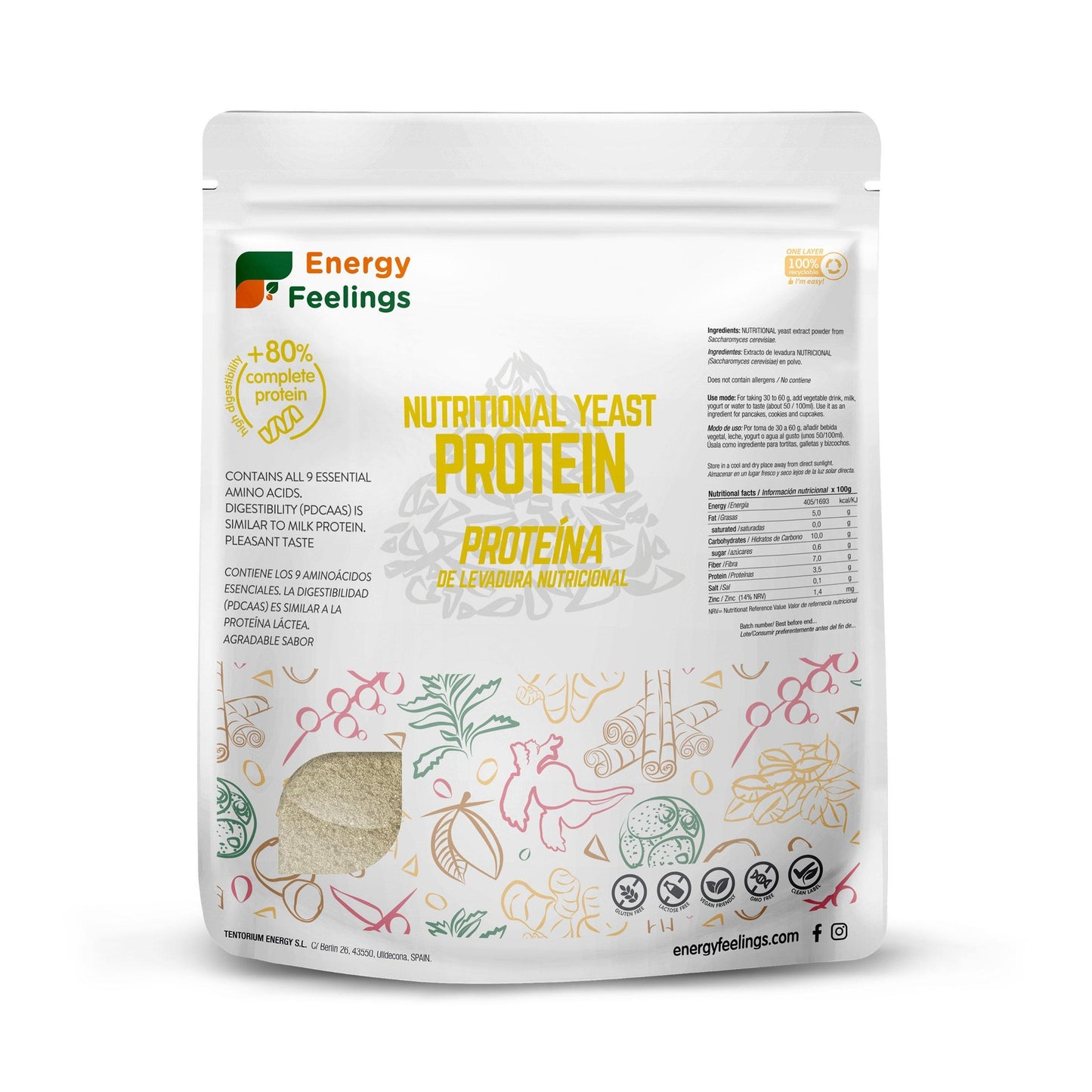 Protéines de levure nutritionnelle 84 % Energy feelings 500 g