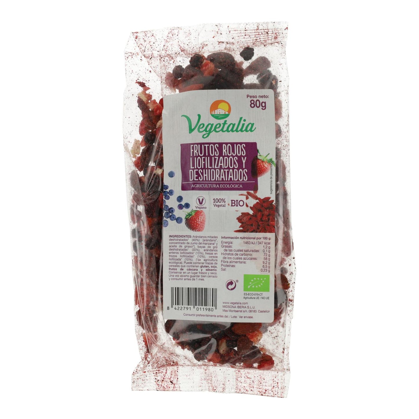 Blandning av frystorkade röda bär Bio 80 g Vegetalia