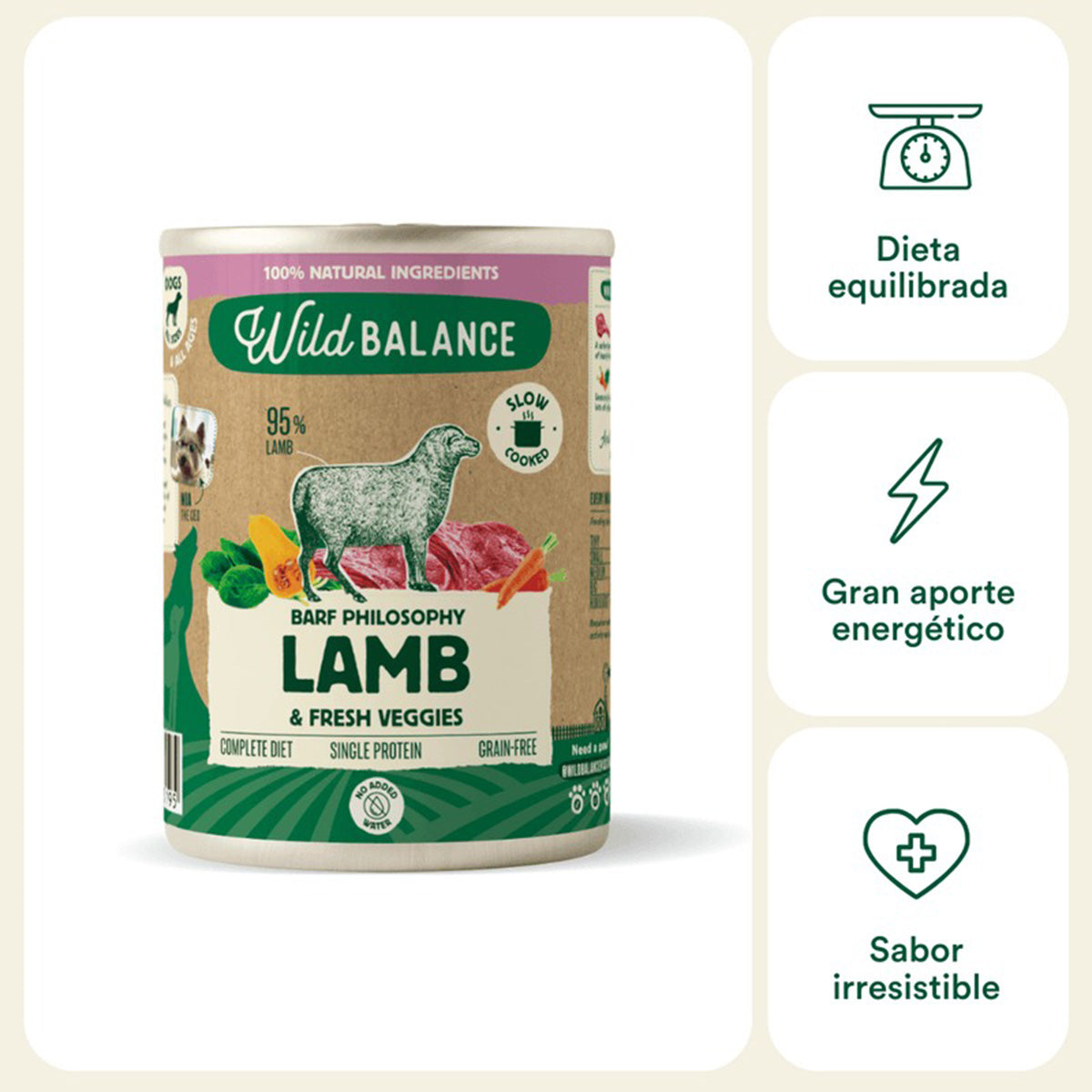Kompletne menu BARF z jagnięciną dla psów, Wild Balance, 400 g