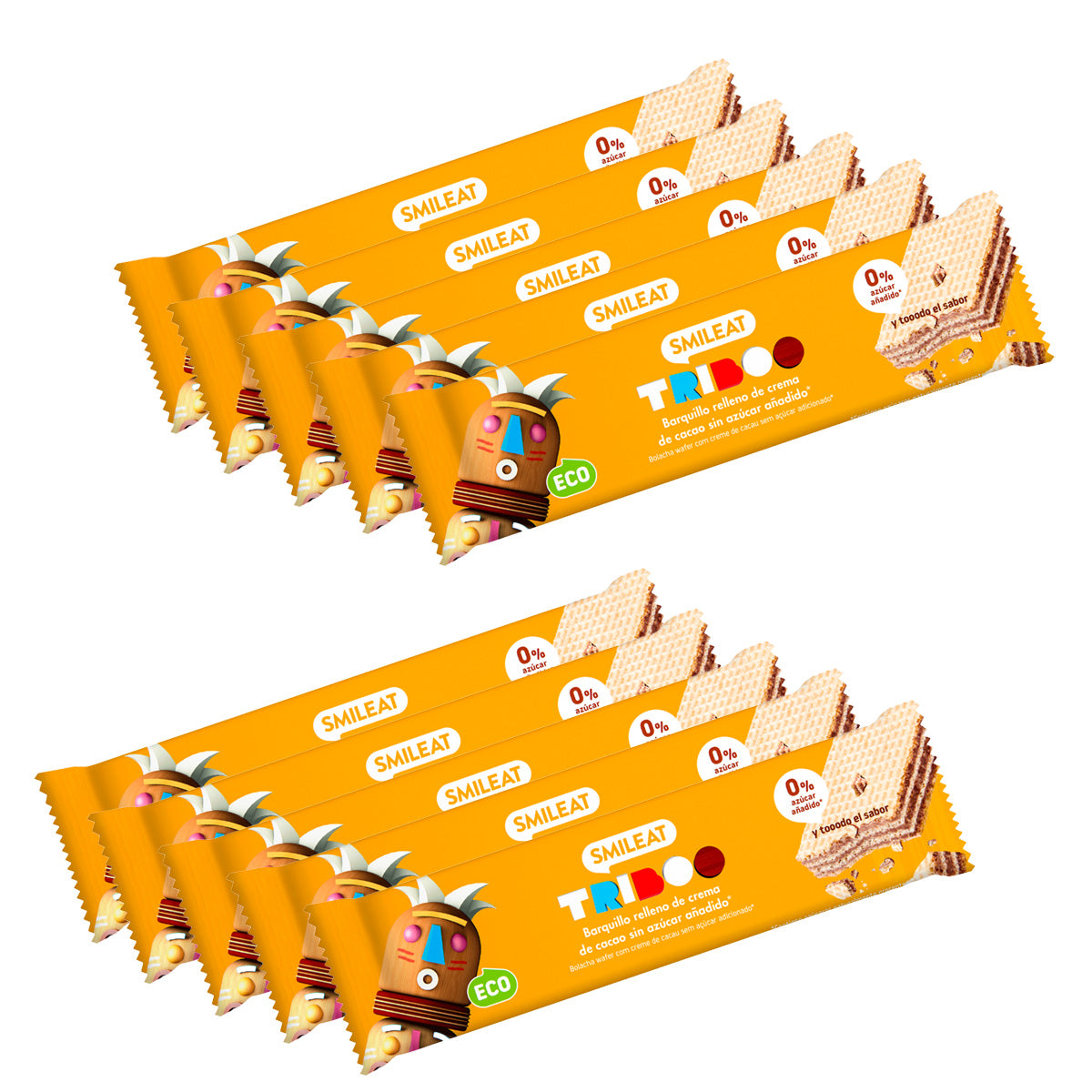 Pack 10x Barrita barquillo rellena ECO, Smileat, 30g