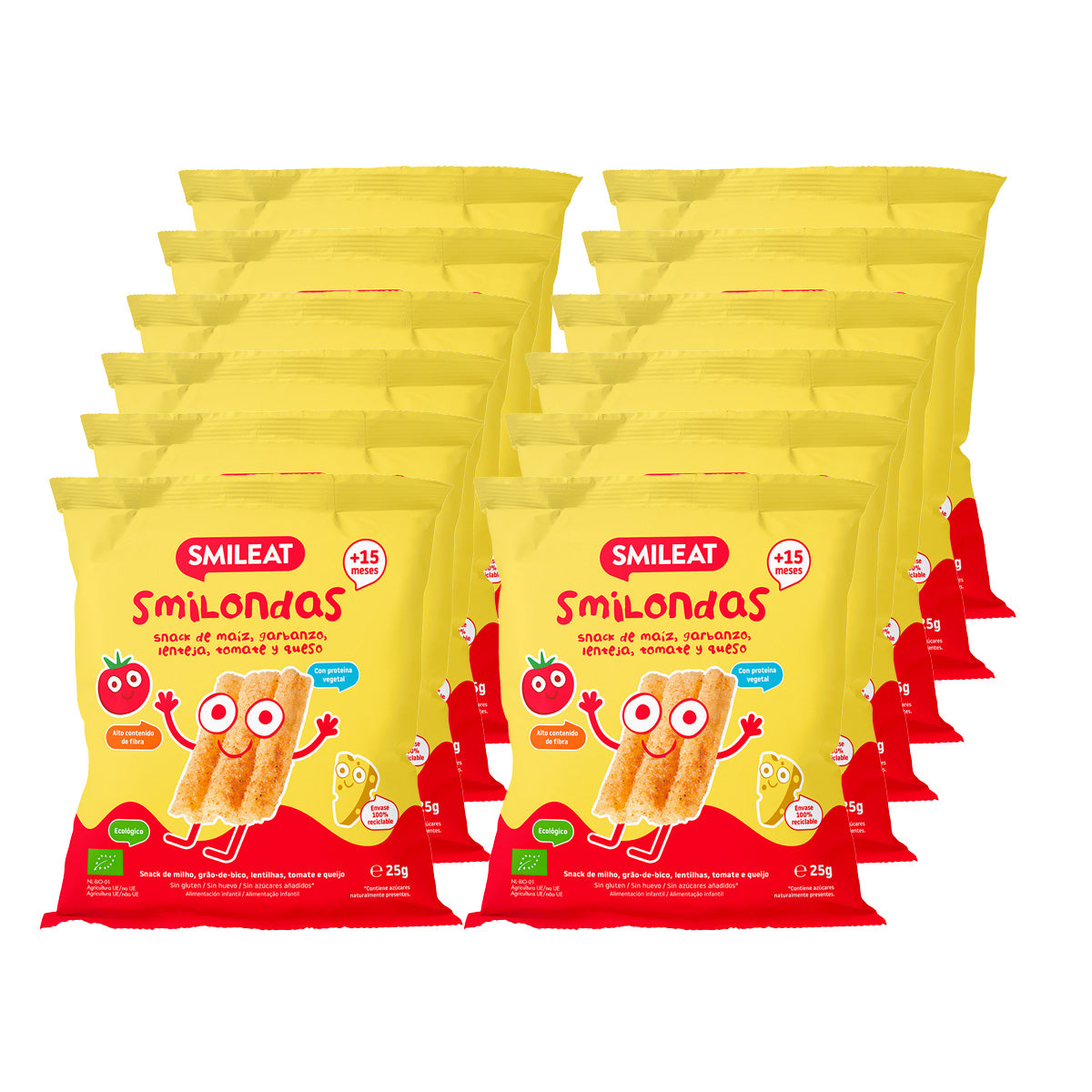 Zestaw 12x Smilondas Przekąska z kukurydzy, ciecierzycy, soczewicy, pomidorów i ekologicznego sera, Smileat, 25 g