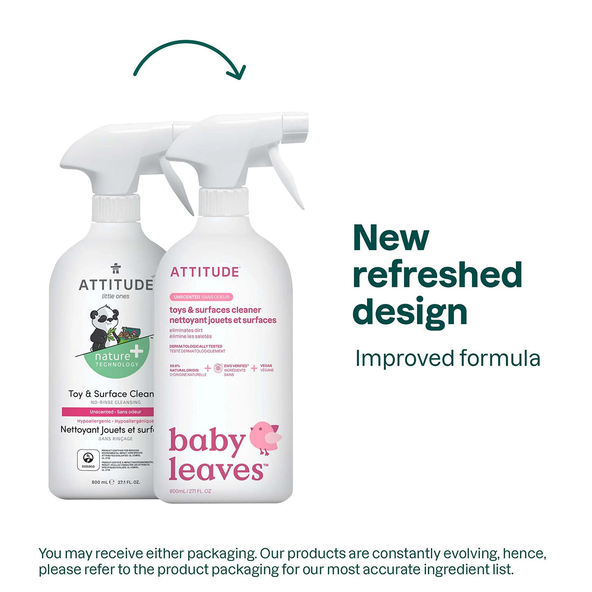 Parfümfreier Reiniger für Spielzeug und Oberflächen ATTITUDE 800 ml