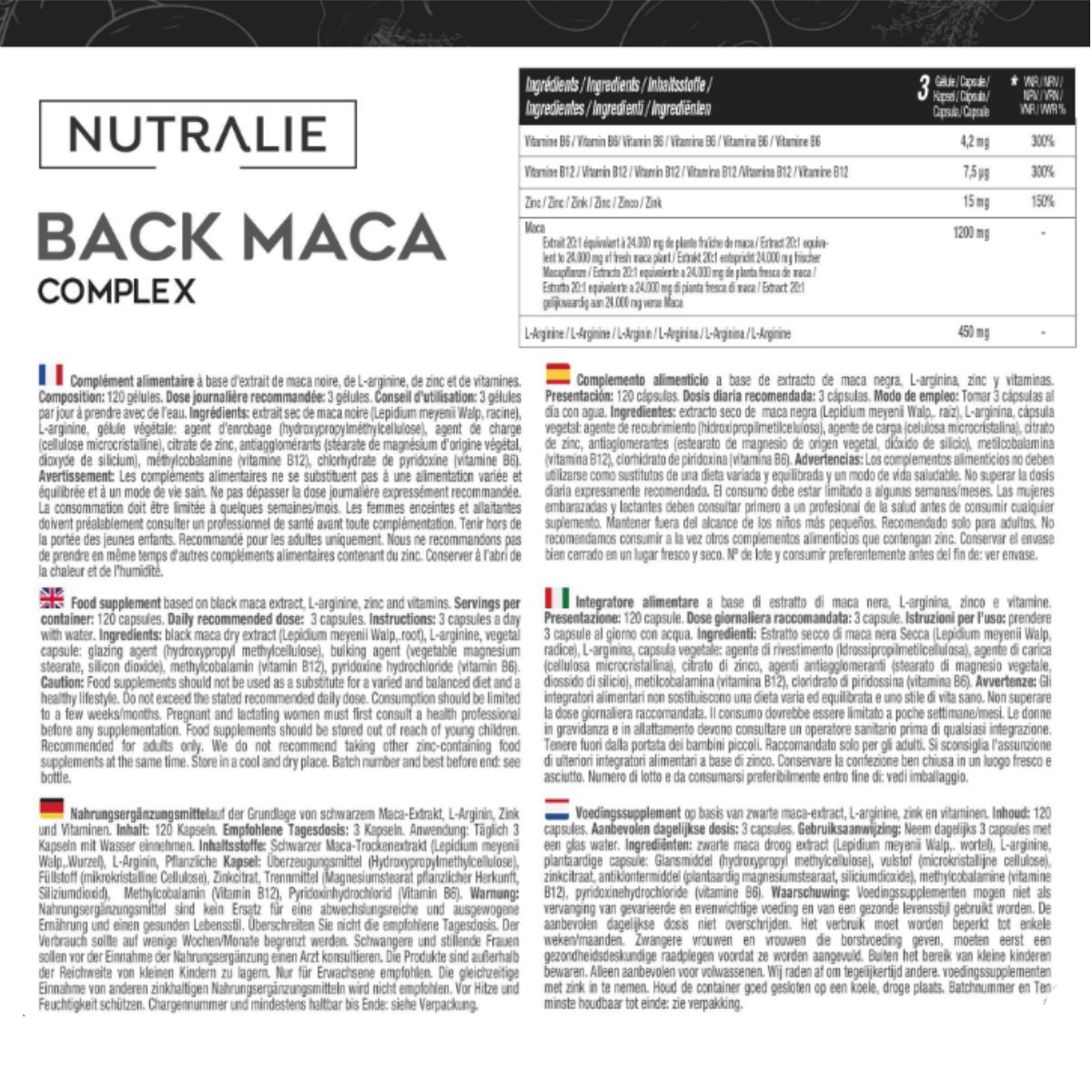 Nutralie Maca negra andina complex + vitaminas B6 + B12, 120 cápsulas