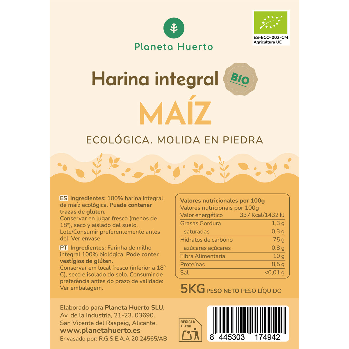 Farine de maïs complète Eco Planeta Huerto 5 Kg
