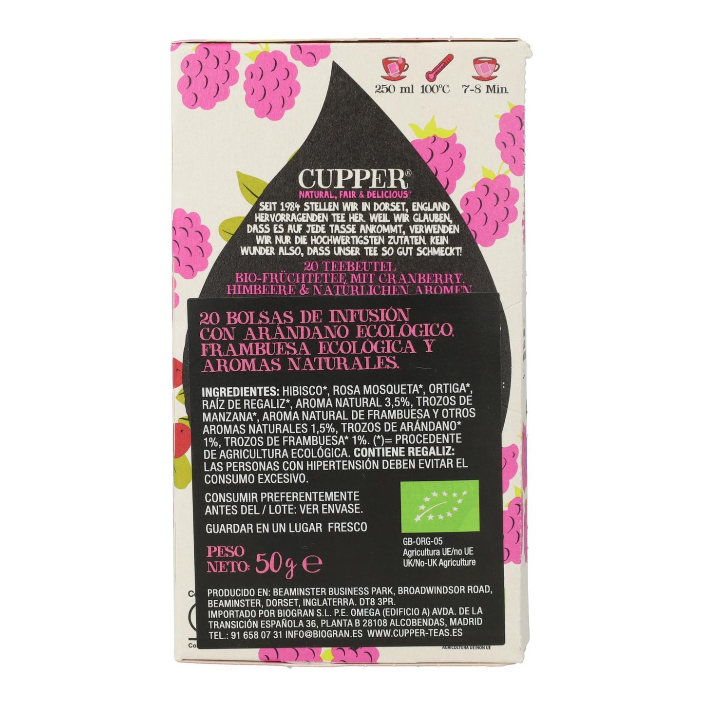 Bio-Kräutertee Heidelbeere und Himbeere Cupper 20 Beutel