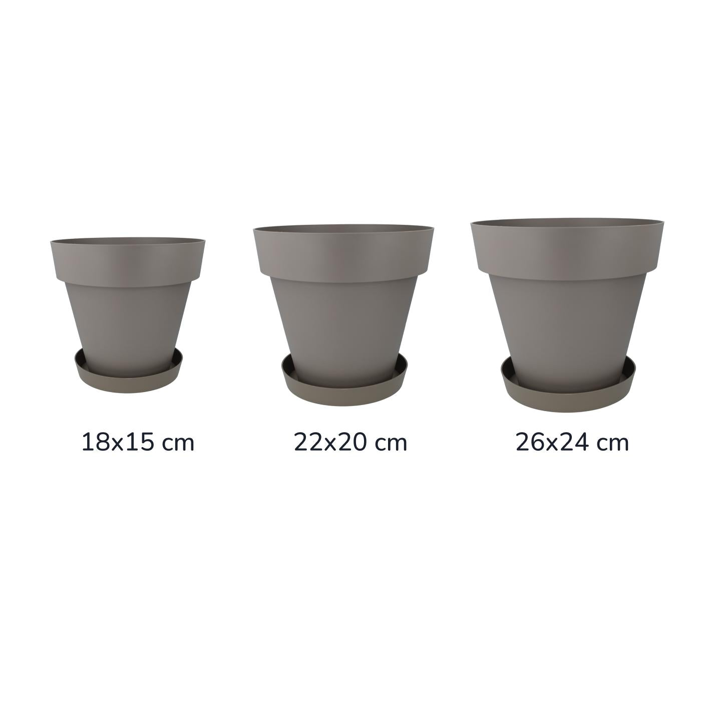 Pakket met pot en schotel in taupe Tes 18 x 15 cm