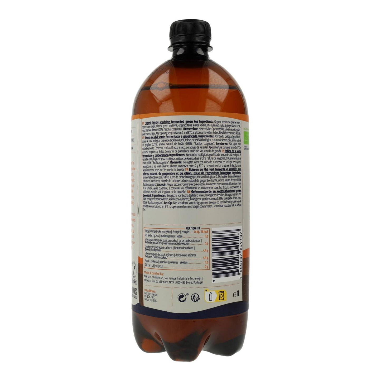 Kombucha-dryck BIO Ingefära och citron Captain Kombucha 1 L