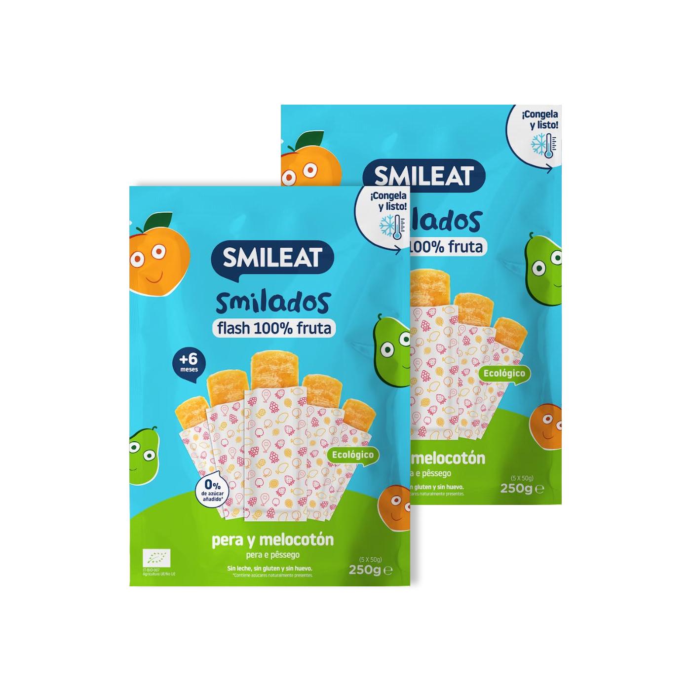 Pack 2x SMILADO poire et pêche bio, glace flash pour enfants 100 % fruits SMILEAT
