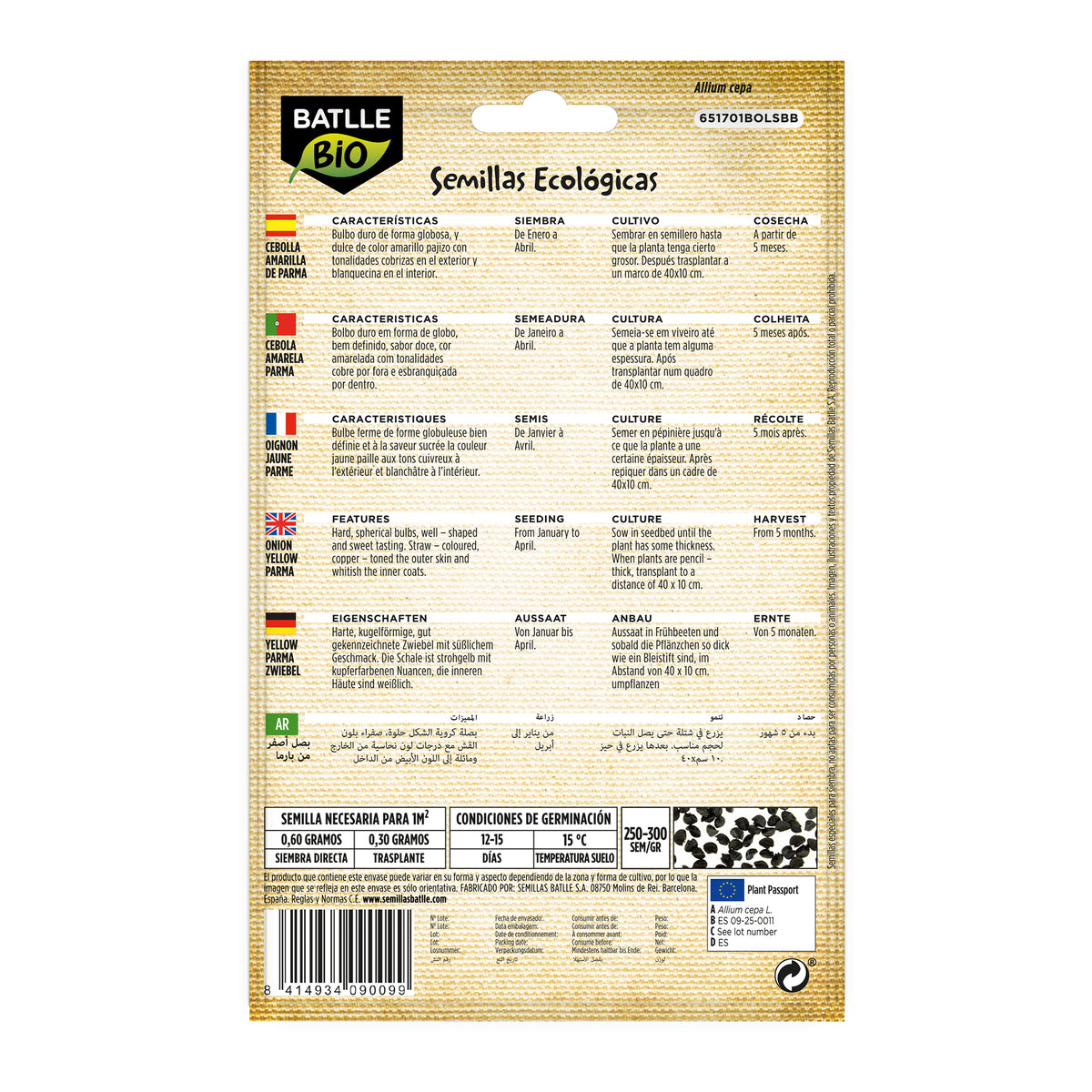 Graines d'oignon jaune de Parme bio Batlle