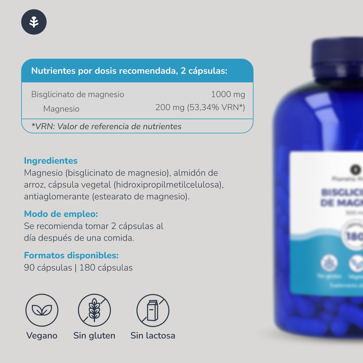 Magnesium Bisglycinat 500 mg Planeta Huerto 90 Kapseln