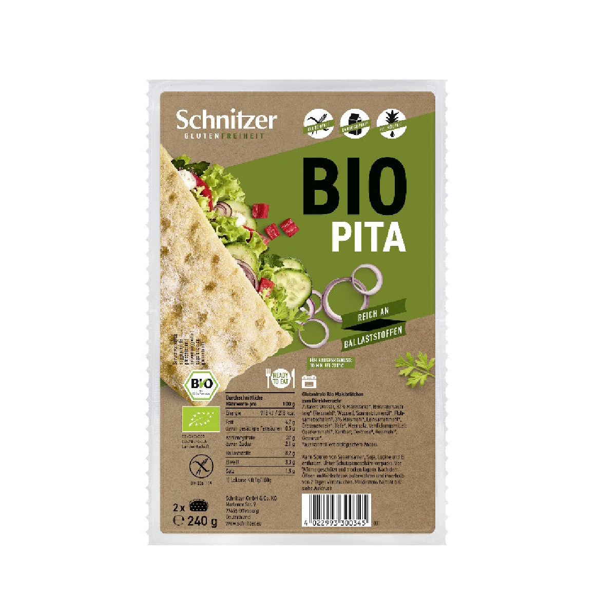 Biologisch glutenvrij pitabrood Schnitzer 240 g