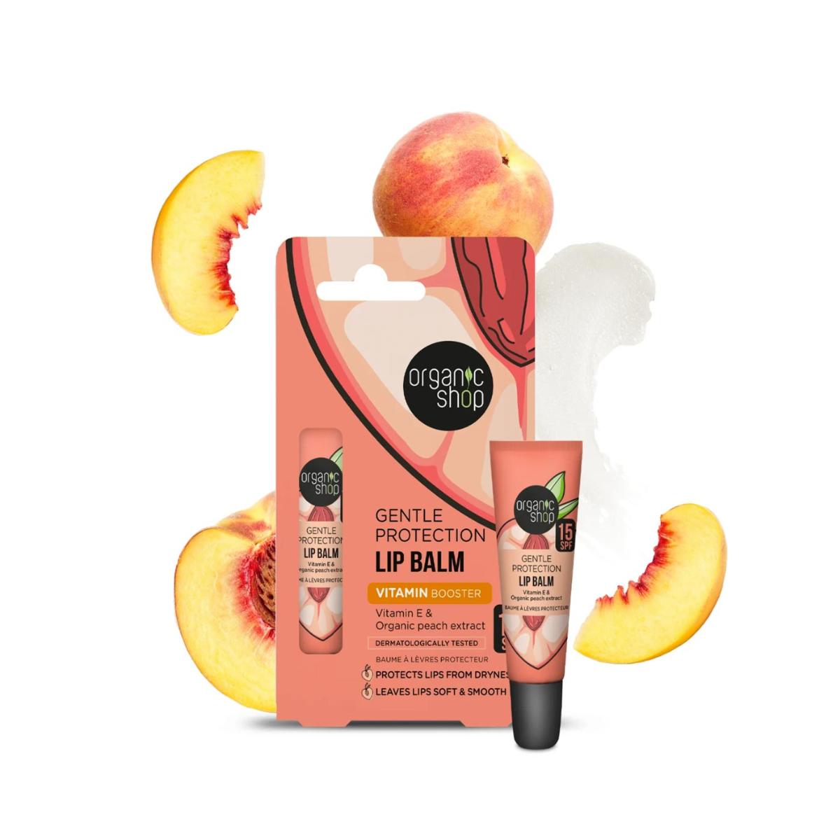Zachte lippenbalsem met SPF 15, vitamine E en perzikextract, Organic Shop 10 ml