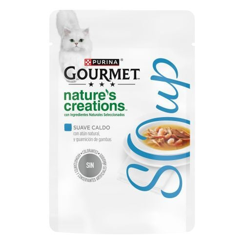 Packung mit 32 x GOURMET Nature's Creations Natürlicher Thunfischsuppe und Garnelengarnitur 40 g