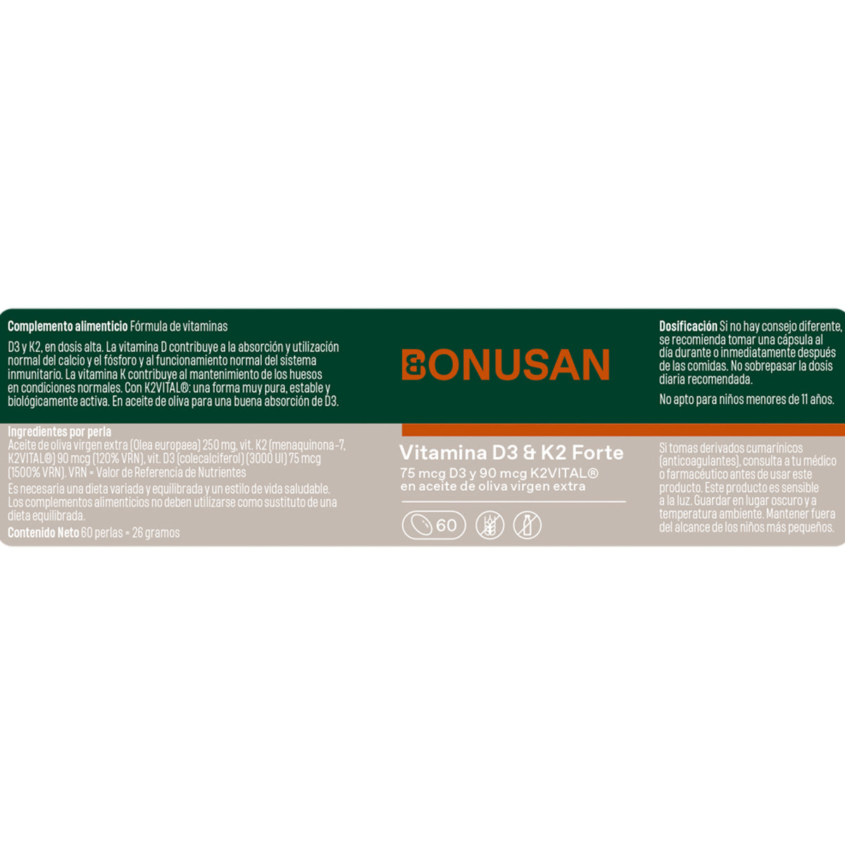 Vitamina D3 & K2 Forte Bonusan, 60 perle
