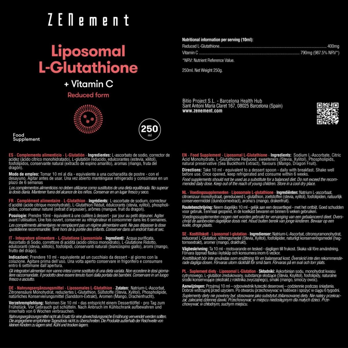 L-Glutathion + Vitamin C Liposomen Zenement, 250 ml