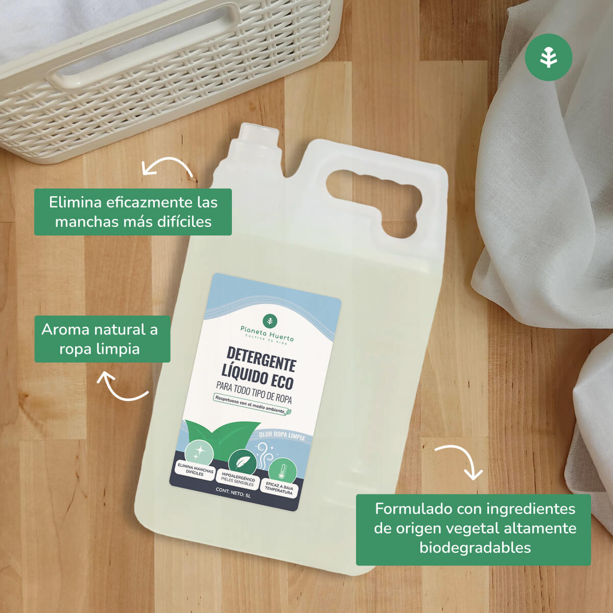 Flytande tvättmedel Eco Natural ren tvättdoft Planeta Huerto 5 liter