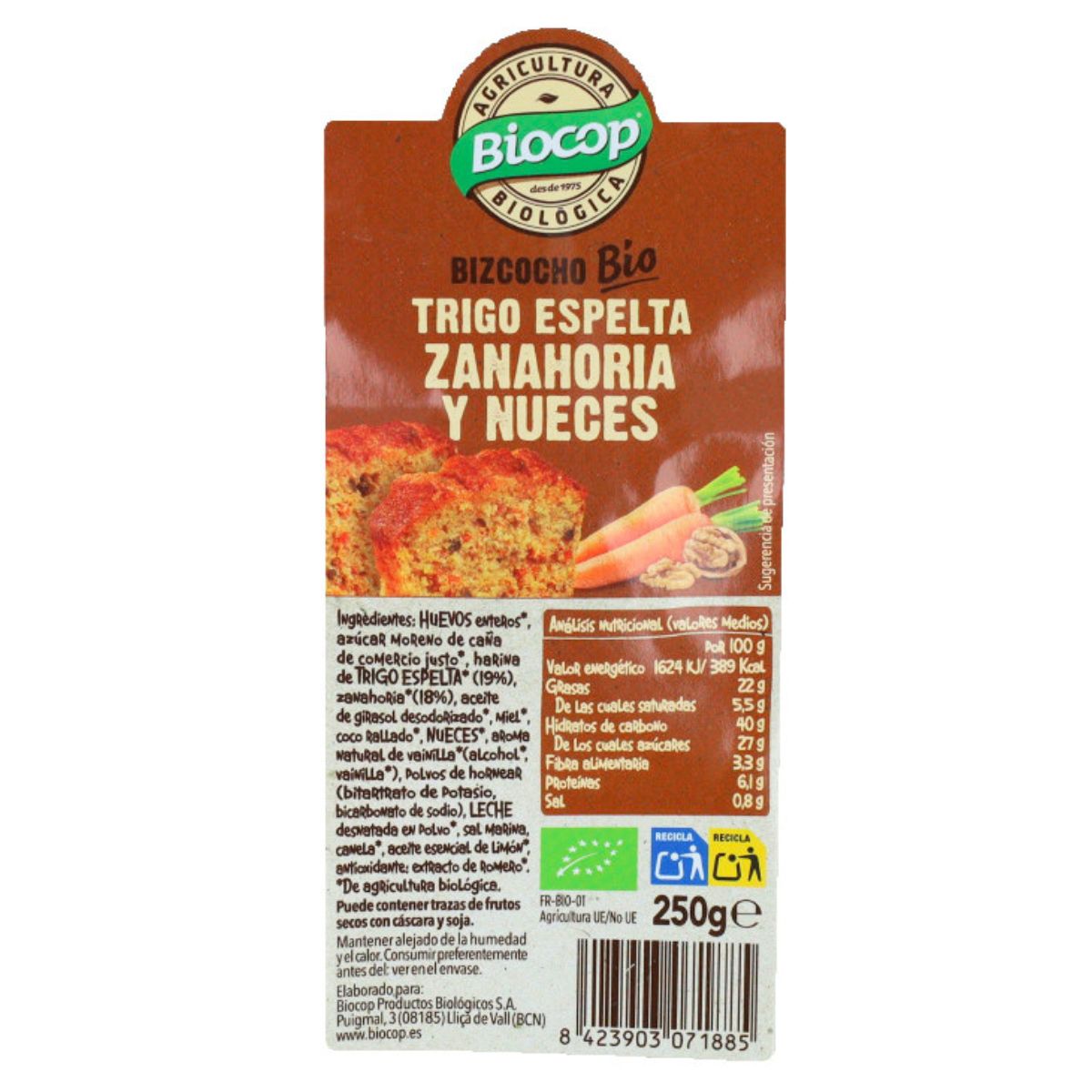 Ciastko pszeniczne z mąki orkiszowej z marchewką i orzechami Biocop 250 g