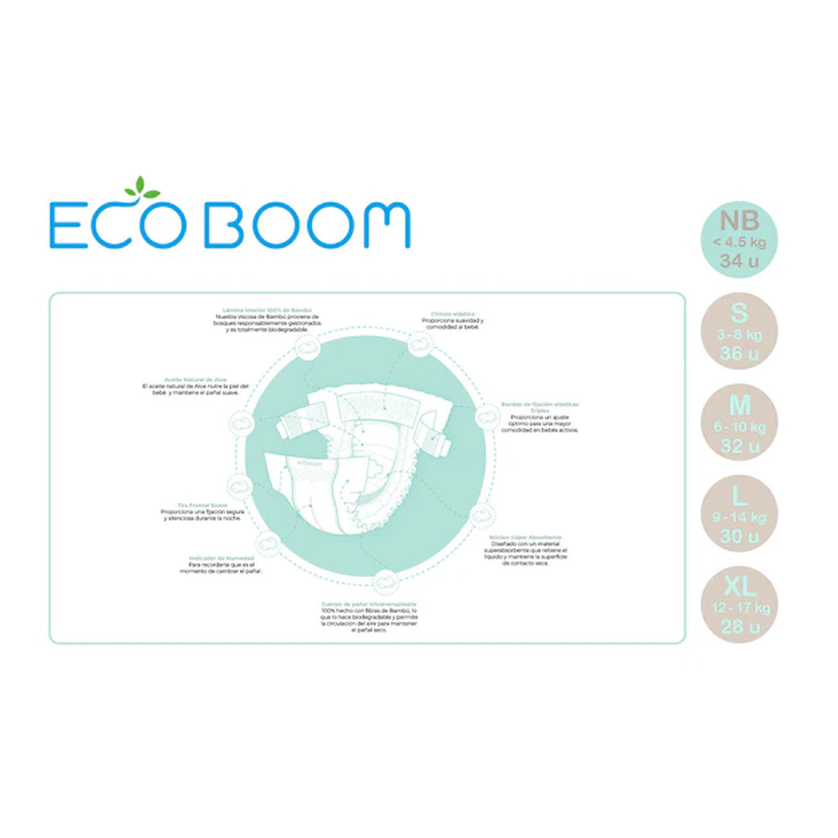 Pannolini di bambù Pure Premium ECO BOOM T0 (da 0 a 3 kg) 34 pezzi