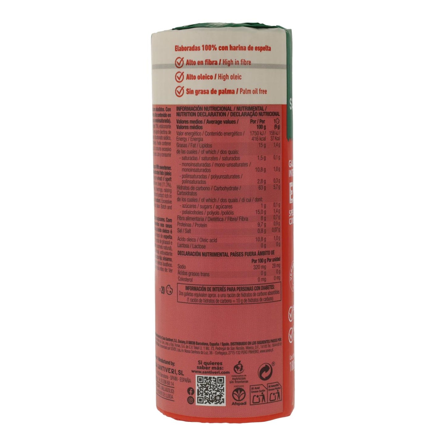 Biscuits complets à l'épeautre 0 % sucres Santiveri 180 g