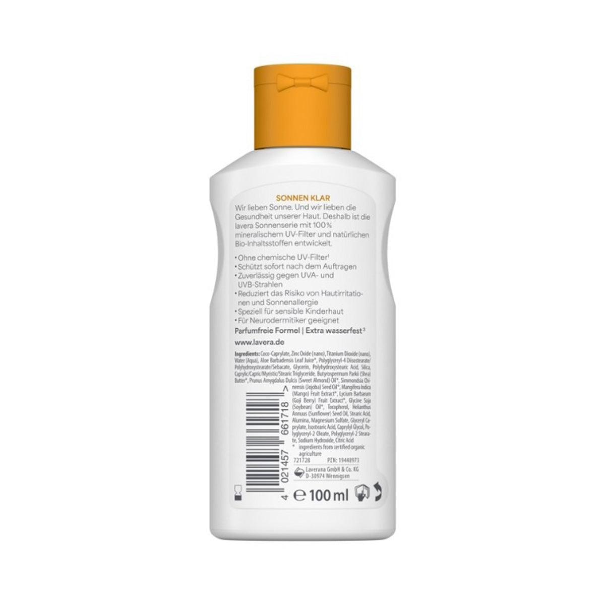 Solkräm för barn Sensitiv SPF 50 Vitamin E & sheasmör Bio, Lavera, 100 ml