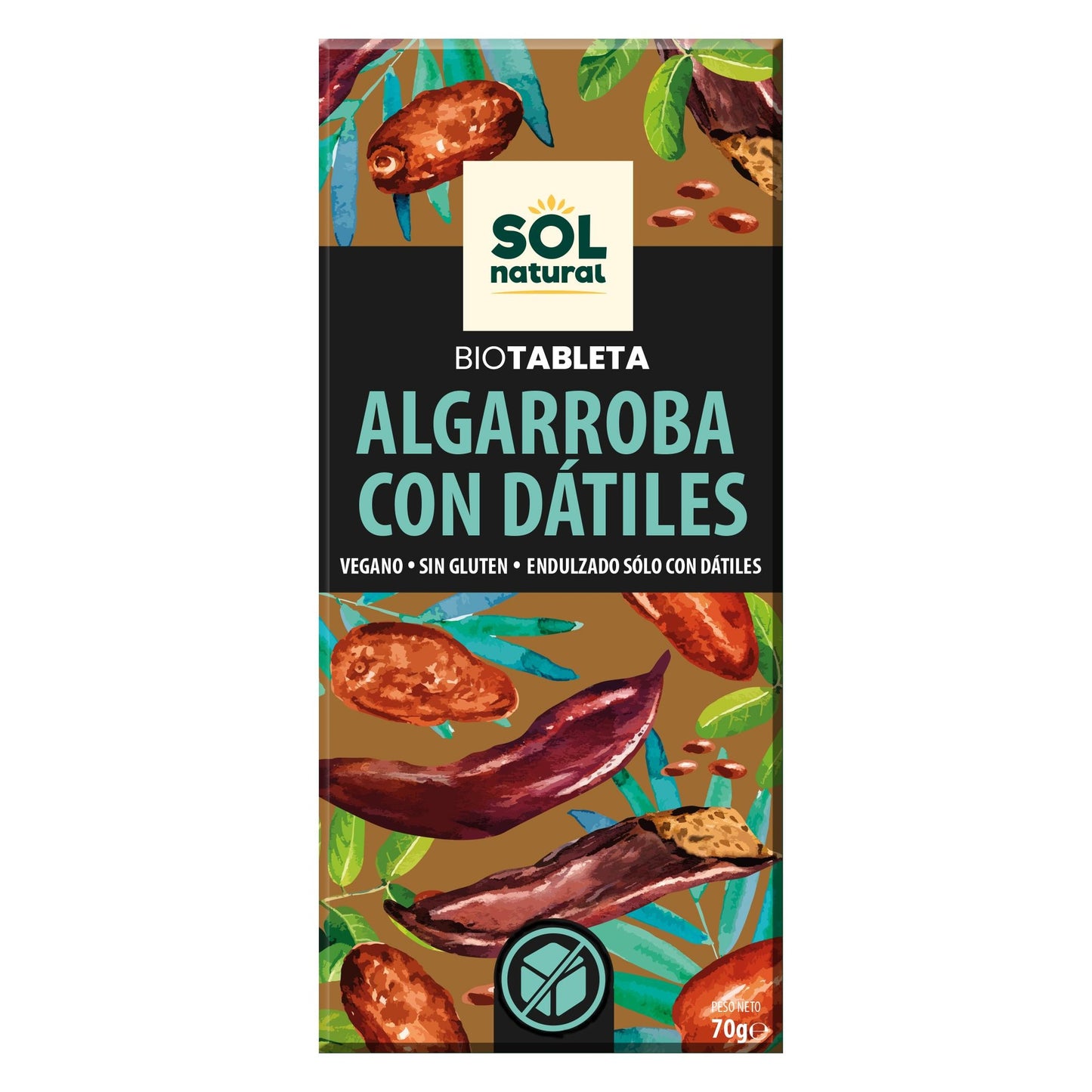 Sol Natural Organic Vegan Carob Chocolate with Dates 70g