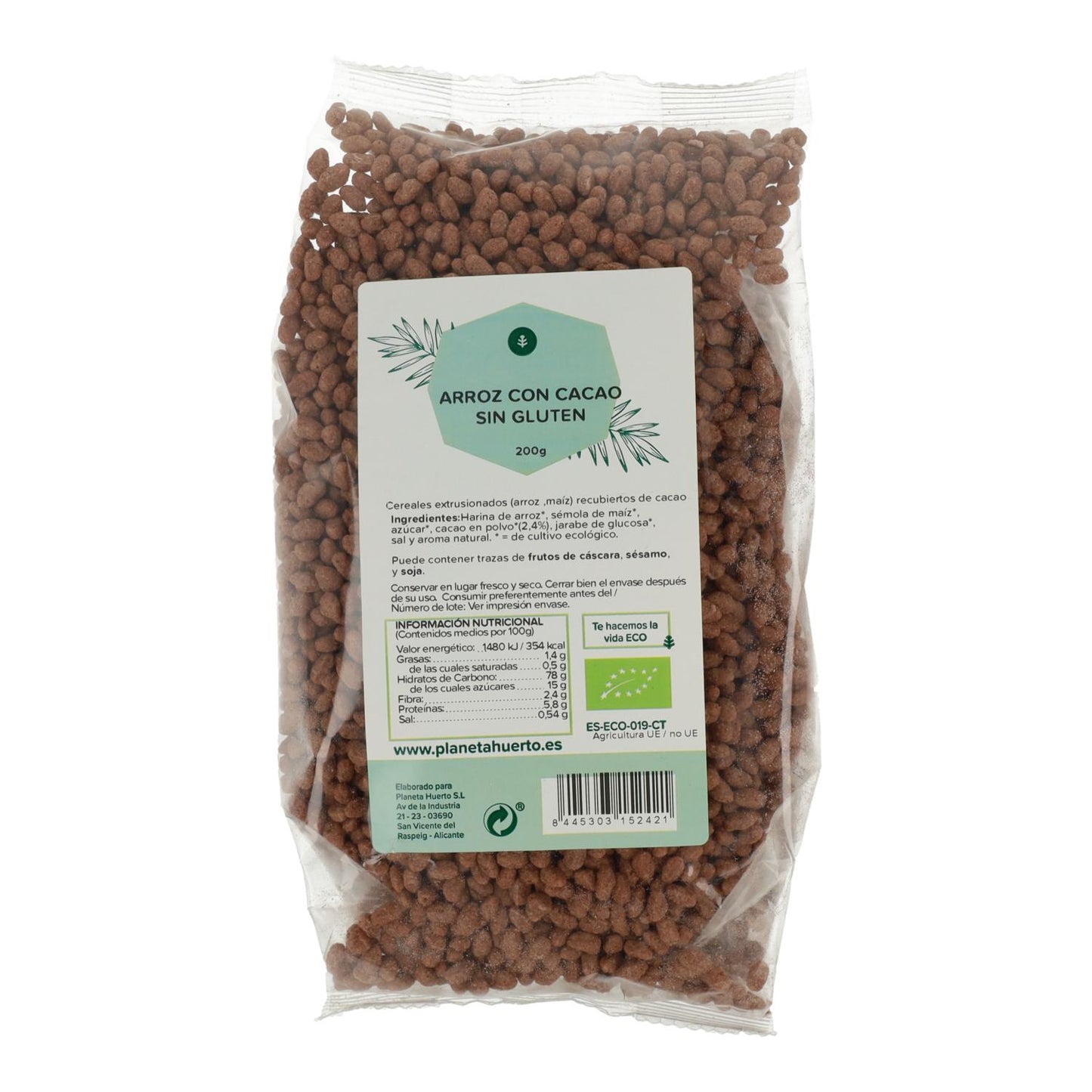 Glutenvrije gepofte rijst met cacao ECO Planeta Huerto 200 g