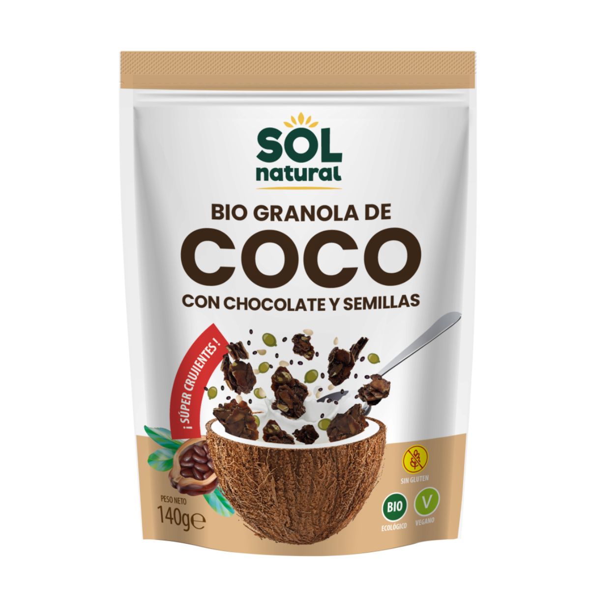 Crunchy coconut granola with chocolate Bio Sol Natural 140 g