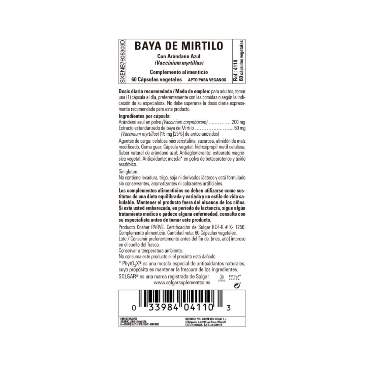 Bosbessenextract met blauwe bosbes (Vaccinium myrtillus), 60 plantaardige capsules