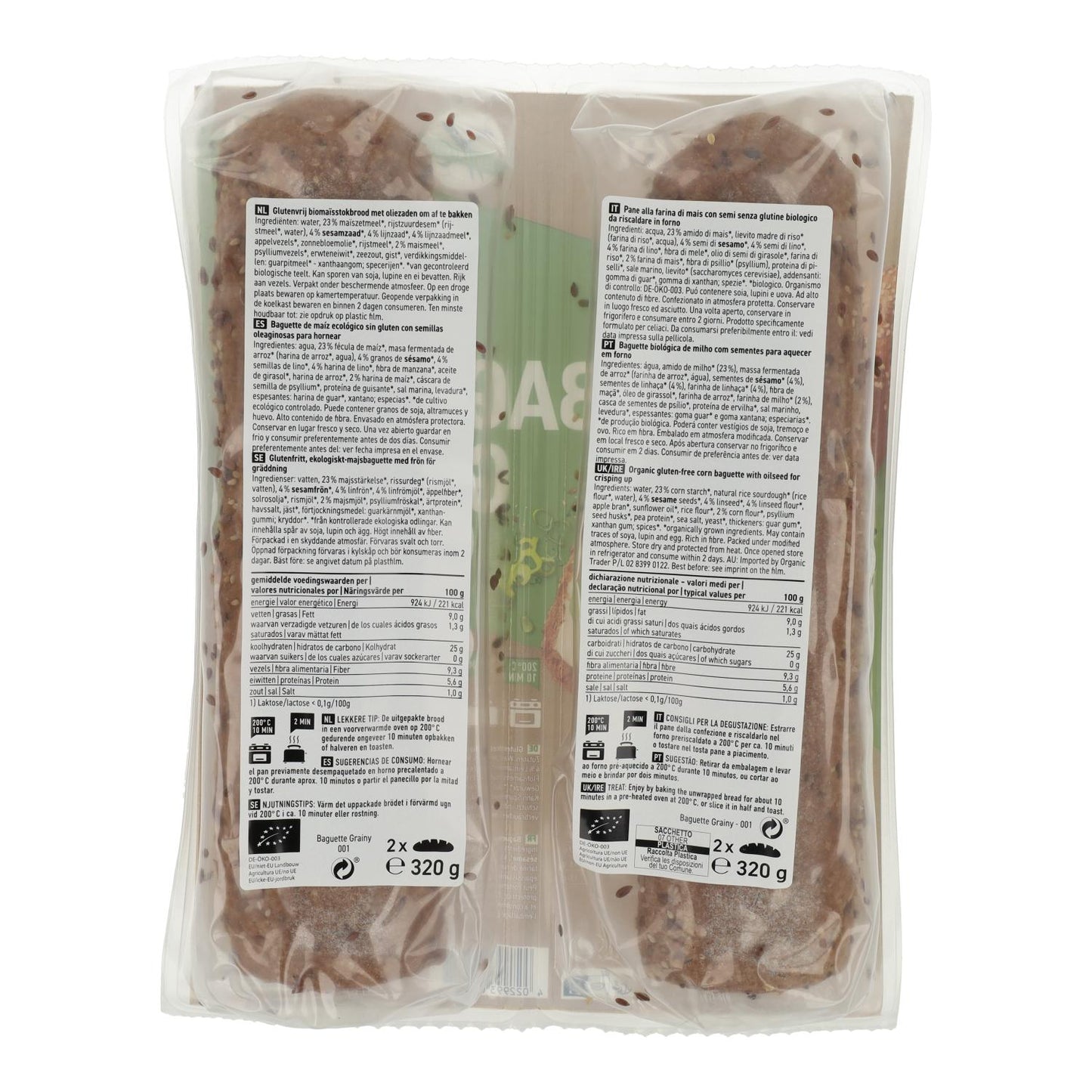 Pan baguette semillas grainy Ecológico Sin gluten Schnitzer 320 g